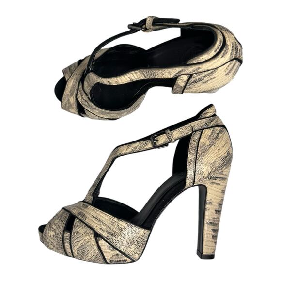 Tory Burch Snakeskin Strappy Leather Platform Heeled Sandal Cream Size 7.5 RARE! - Picture 1 of 14